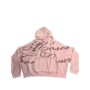 Pink Script Print Hoodie with Front Pocket